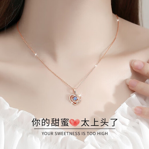 Gianzhe's Light Luxury Eternal Heart Halskette für Mädchenheizarmband für chinesisches Valentinstagsgeburtstagsgeschenk für Freundin und Frau Rose Gold Blue Zirkonium (nahe gelegene Lagerhaus/Die Lieferung des nächsten Tages)