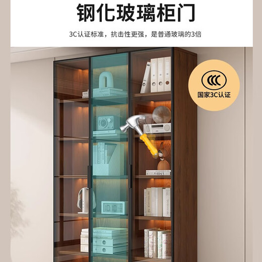 Caixiang bookcase with glass door display wine cabinet home living room hand-made integrated wall to top solid wood walnut color bookshelf 40 single door walnut color installation included standard version delivered to the home