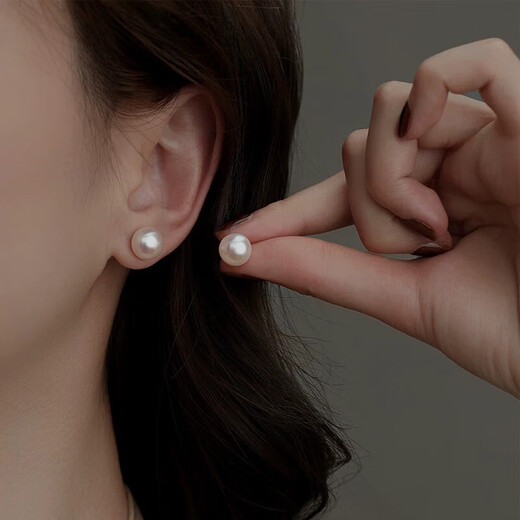 999 Pure Silver Natural Freshwater Pearl Earrings Oblate Steamed Buns Sterling Silver Needle Earrings Light Luxury Premium Silver Earrings White Natural Freshwater Pearls 8mm Pair