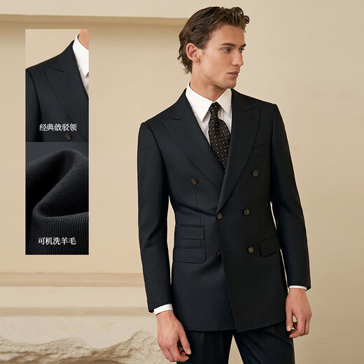 Guillaume de Mons machine washable wool suit new casual men's high-end business formal wedding men's suit crystal black top + trousers 56