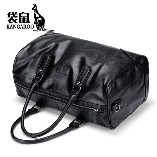 Kangaroo (KANGAROO) supports domestic kangaroo men's travel bag genuine leather men's handbag business trip large capacity luggage bag cowhide shoulder black medium