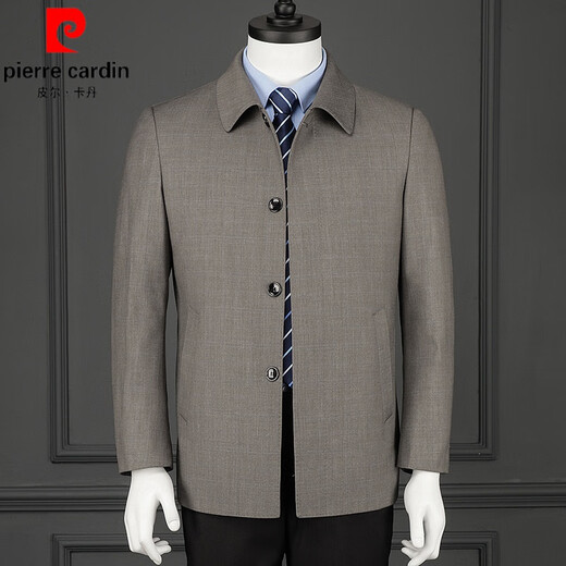 皮尔卡丹（pierre cardin）羊毛外套男春秋季高级品牌商务休闲中年男士单排扣西装领夹克外套 深灰 2XL