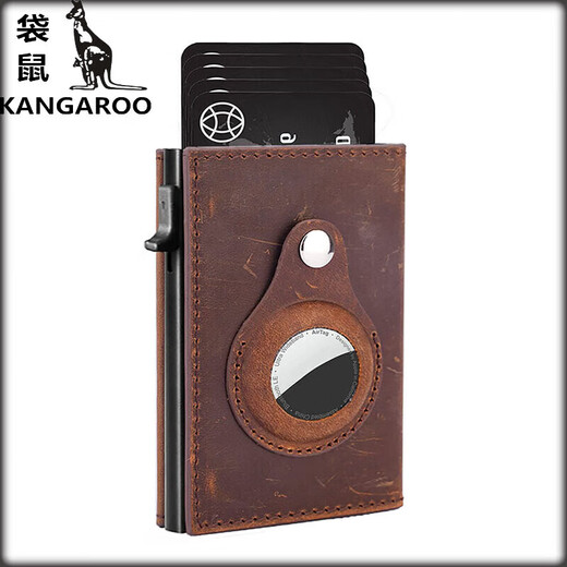 Kangaroo (KANGAROO) exquisite selection of metal aluminum alloy wallet new airtag tracker business card holder men's multi-function wallet black