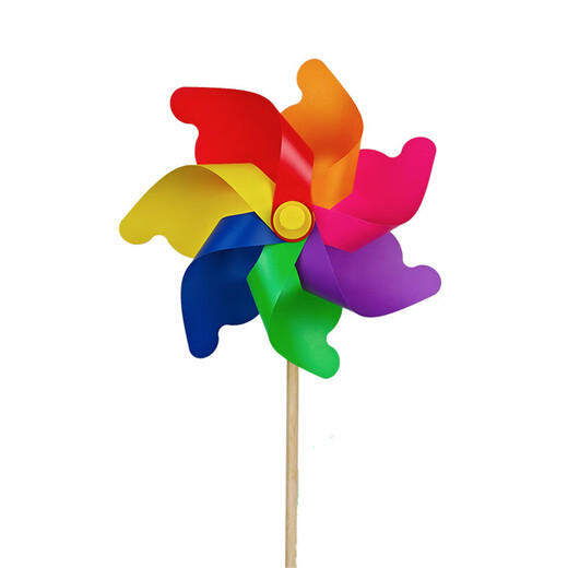Hi (haizou) Traditional wooden pole colorful windmill outdoor decoration sunflower double-decker windmill children's toy street stall large windmill colorful windmill 18cm with 40cm wooden pole