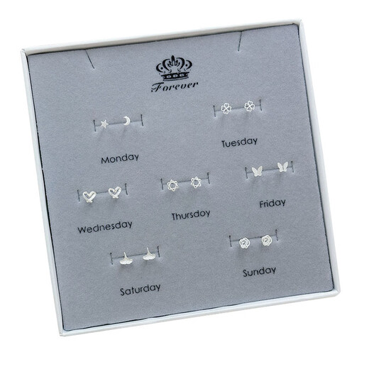 One-week earrings s999 pure silver earrings set for pierced ears, no need to remove them in the shower, birthday gift for girls to give to girlfriends, 999 pure silver earrings set one