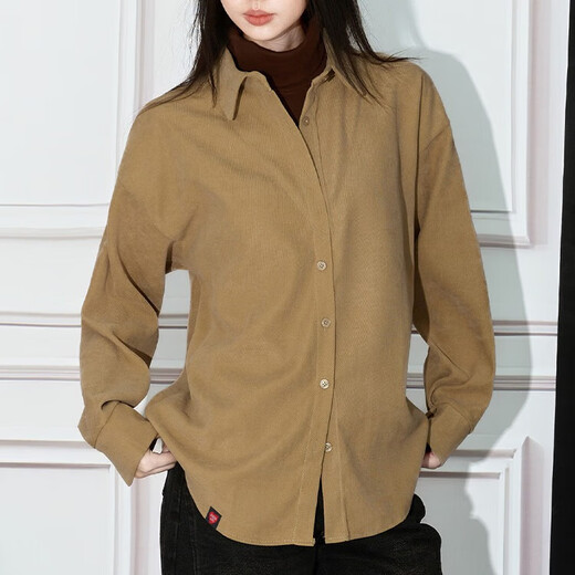 CHOCOOLATE it women's fashion brand fake two-piece high collar long-sleeved shirt for women autumn and winter brushed thickened inner layered shirt for women apricot 2XL