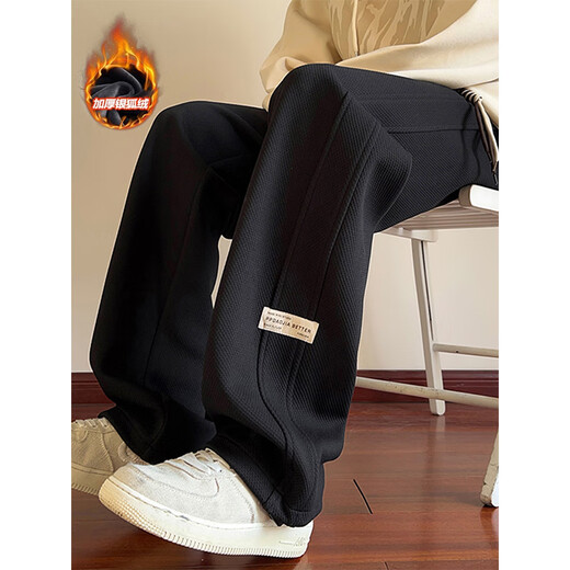 Yalu Velvet Pants Men's Autumn and Winter New Trendy Versatile Casual Pants Men's Teenagers Loose Wide-Leg Sports Pants JY81-1 Black Velvet High Quality 29 XL 120Jin Jin equals 0.5kg -140Jin Jin equals 0.5kg
