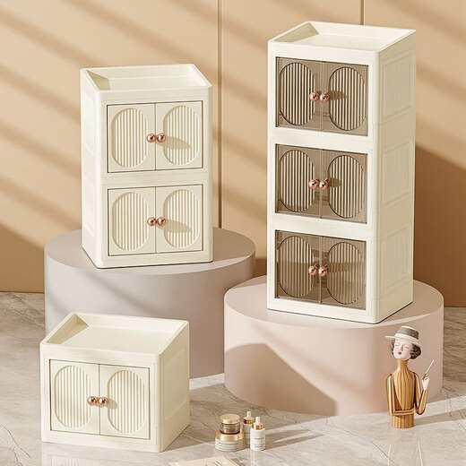 Cosmetic storage box desktop high-end skin care products lipstick perfume compartment organizer bathroom storage shelf white - 3 layers, top can be stored