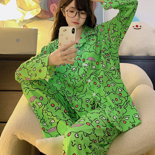 惠奴比灵能睡衣女春秋季款纯棉长袖搞怪小酒窝卡通学生家居服套装 826#双长皱布镜音双子 M
