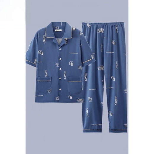 El nuevo pijama masculino de Catman, los pantalones de verano de verano de algodón de manga corta de manga corta para adolescentes, pueden usar trajes de ropa para el hogar G3881 pantalones de manga de manga azul 2XL [sugerido 140-160Jin [Jin equivale a 0.5 kg]]