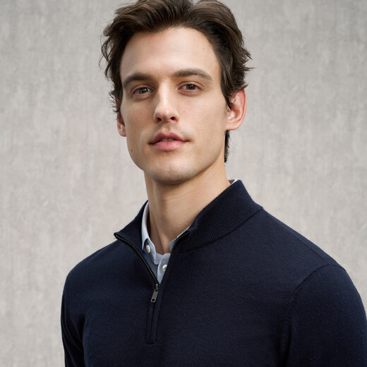 EMZ Ordos 100% mercerized Australian wool 25 autumn and winter stand-up collar half-zip antibacterial warm sweater for men Navy XL Recommended height 175-180/weight 150-160Jin Jin is equal to 0.5 kg