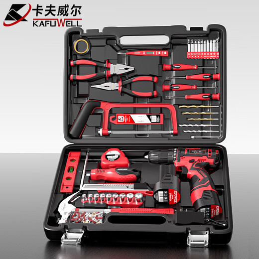卡夫威尔126件手电钻工具箱套装家用双电池电动螺丝刀组套五金工具 P3893A 122件锂电钻套装P3028A
