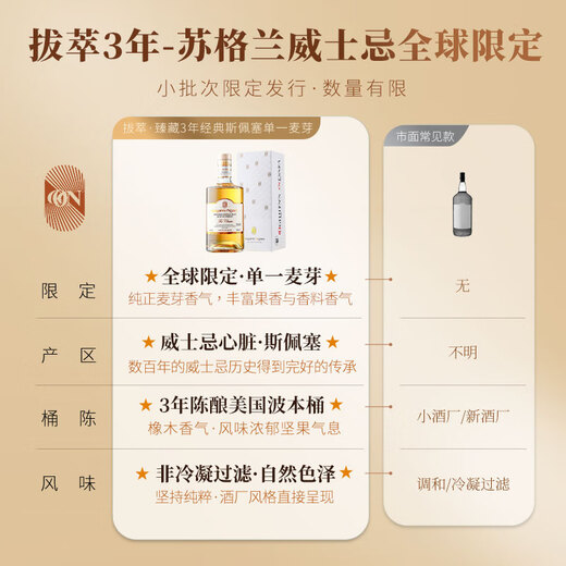 风间【全球限定】苏格兰原瓶进口威士忌苏威洋酒礼盒装送礼 3年单一麦芽初填波本桶700ml 买两件配精美礼袋