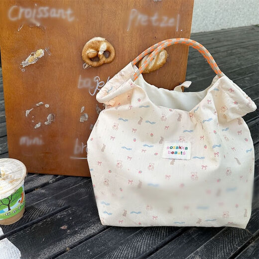 New Cute Floral White Rabbit Canvas Bag Women's Shoulder Bag Large Capacity Handbag Carrying Book Bag Tote Bag Pink Long-eared Rabbit High-Quality Version - No Ornaments