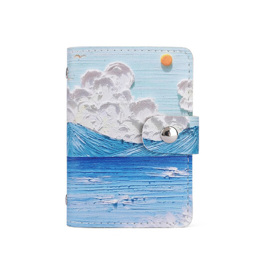 Bolsa de dibujos animados de estilo de pintura al óleo Qianjing Posición de la tarjeta múltiple Femenina Multi-tarjetas de gran capacidad Bolsa de tarjetas de presentación Integrada Billetera de monedas Z1H Summer Beach 30 Card Posición + 2 Posición de la función Seguridad-Cepillado antirrobo y antidemagnetización