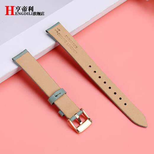亨帝利适用于阿玛尼手表带AR11302 1959 11149系列时尚女士真皮手表带配件 浅绿色-金色扣 14mm接口宽度