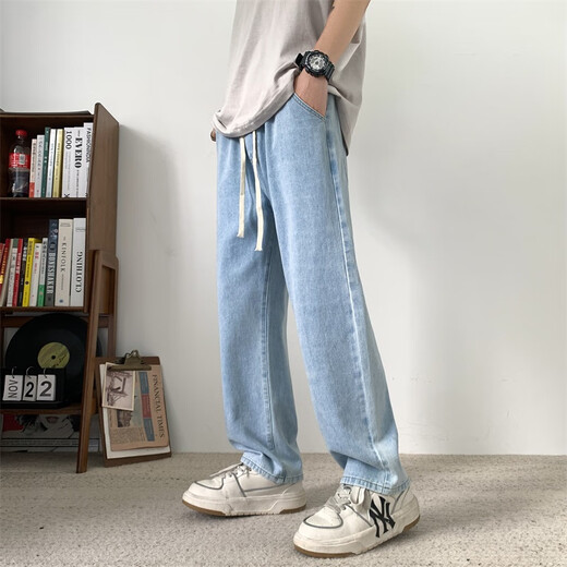 至唯美式高街白色直筒牛仔裤男春秋季新款休闲长裤cleanfit阔腿裤子潮 XZ718-1-K628白色 3XL 【推荐174-194斤】