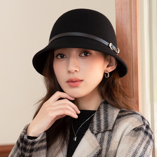 Tilburg star's same style hat for women in autumn and winter, elegant and versatile bucket hat for women, high-end warm wool fisherman hat for women, dark coffee color, 100% Australian fine wool M (56-58cm)
