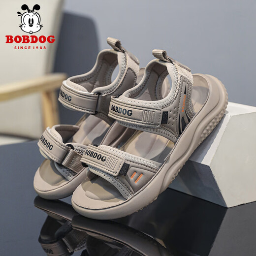 BOBDOG boys' shoes, children's sandals, summer style, boys' fashionable Velcro open-toe sandals, non-slip, lightweight beach shoes, trendy TS6004 light brown 27, inner length 17cm