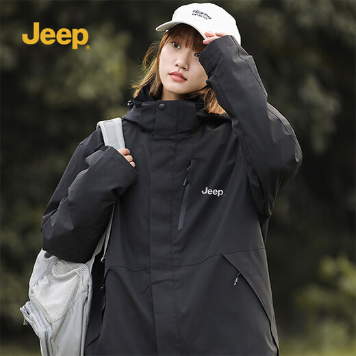 Jeep (JEEP) assault jacket for men and women, three-in-one two-piece set, warm, windproof and velvet jacket, Phantom Black XL