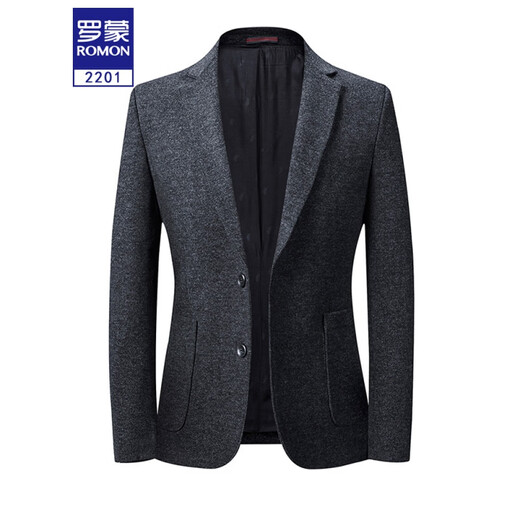 罗蒙（ROMON）高端休闲西服男春夏季薄款西装外套韩版修身商务男装针织弹力条纹 黑灰格6625 3XL 190【建议165-175斤】
