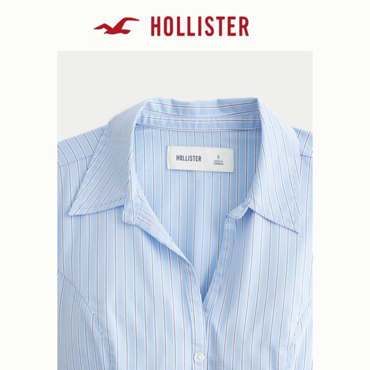 HOLLISTER25 new autumn and winter Y2K hot girl slim striped lace-up poplin shirt women's 340-5486 blue striped XS (160/80A)