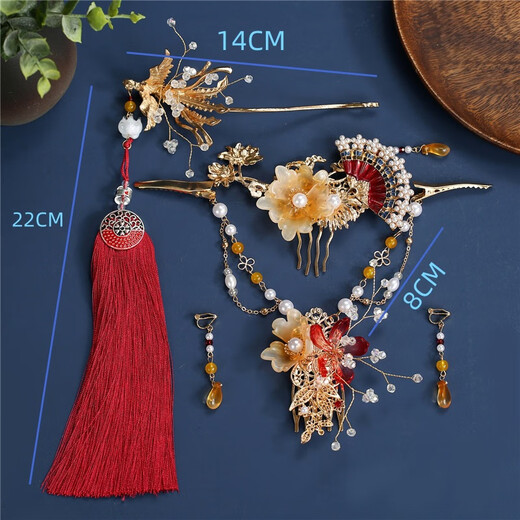 Ancient bride Xiuhe clothing headdress red velvet flower phoenix crown Chinese wedding gift newlywed toast clothing hair accessories wedding accessories Chinese bridal headwear tassel style