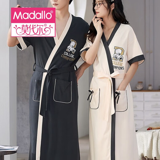 Modal couple pajamas for one man and one woman for all seasons, pure cotton nightgown, bathrobe style, spring and autumn men's long bathrobe, home clothes SD23852 long-sleeved style L male recommended 100-120 Jin Jin equals 0.5 kg