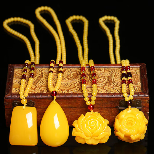 Fat Donglai's same style beeswax pendant top chain old water drop chicken fat yellow amber men's and women's long sweater chain couple pendant 1# water drop beeswax buy two + one