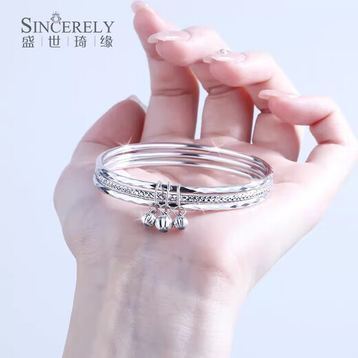 Shengshi Qiyuan platinum bracelet women's pt950 platinum bracelet semi-solid platinum new three lives three worlds exquisite bracelet inner diameter 52mm weight 20-21 grams