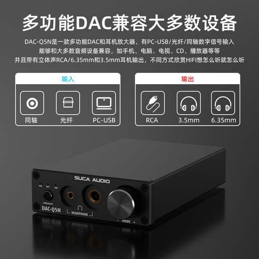 SUCA AUDIO voice actor Q5N fever hifi lossless digital decoder DAC headphone amplifier all-in-one machine 9018 optical fiber coaxial USB sound card black
