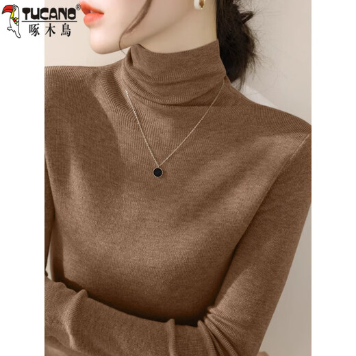 Woodpecker (TUCANO) sweater pile collar sweater for women 2025 autumn and winter new slim fit thickened warm sweater with base layer for women, dark gray, one piece for winter, thickened L 100-120