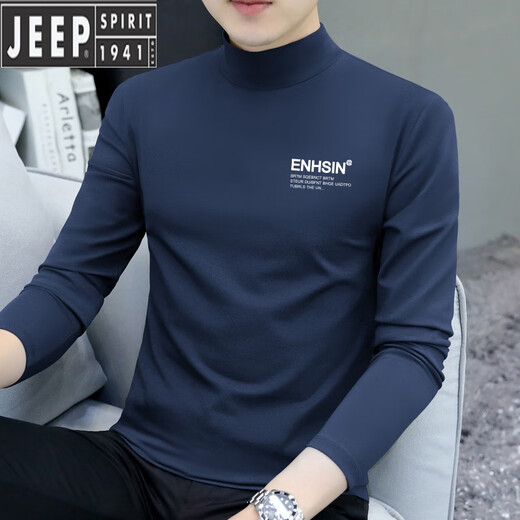 JEEP SPIRIT2024 new autumn men's pure cotton half turtleneck bottoming shirt long-sleeved T-shirt slim fit versatile skin-friendly underwear T-shirt M235 carbon gray + M235 light gray M recommendation 90-115Jin Jin equals 0.5 kg