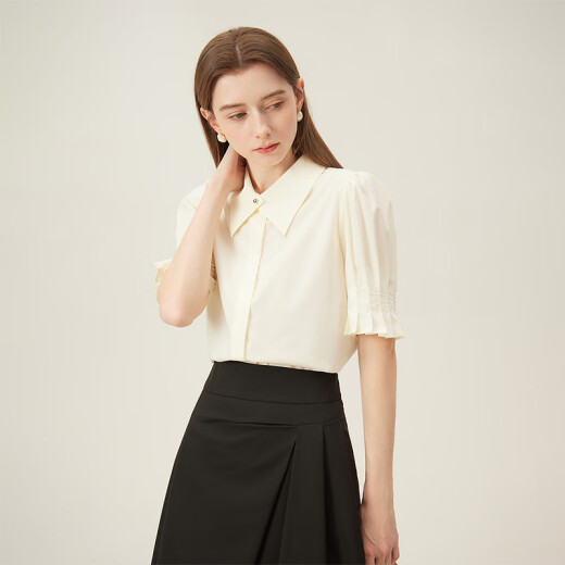 Fan Silann's workplace outfit commuting French shirt for women's niche design puff sleeve top 24FS12186 apricot color M