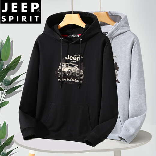 JEEP SPIRIT2025新款卫衣男女春秋宽松大码运动帽衫秋冬潮胖加肥上衣 浅灰色(春秋款W814) 2XL