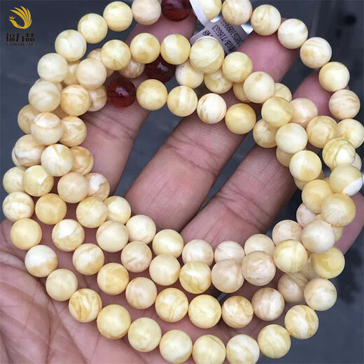 Fuwanzhe Natural Russian White Flower Beeswax Bracelet 108 Buddha Beads Tiger Skin Pattern Amber Bracelet Necklace White Wax Rosary Beads 8.5mm 108 beads Weight 42g