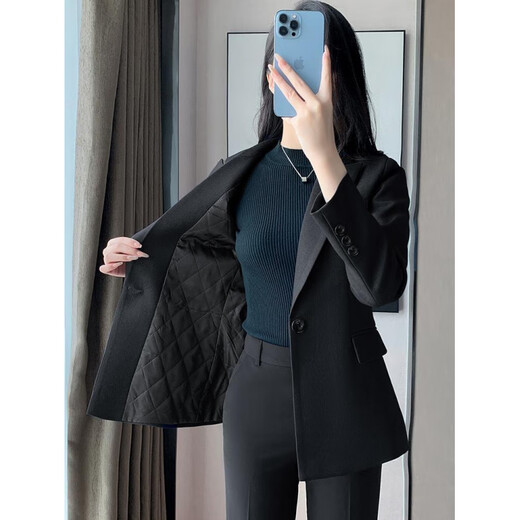 Pierre Cardin gray suit jacket for women winter quilted new professional formal wear hotel front desk thickened quilted work clothes suit quilted style 1125 black suit + black formal suit XL 110Jin Jin equals 0.5kg 119Jin Jin equals 0.5kg