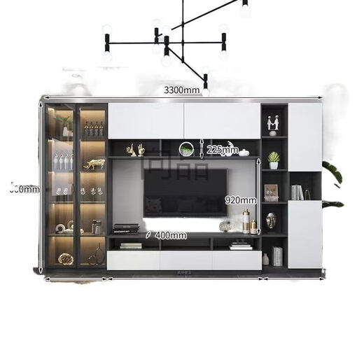 Mekejie XP Gabinete de TV Integrado Back Gabinet High Gabinet Sala de estar Estilo de vinos con puerta de vidrio A02 Longitud 2575*32/40*200