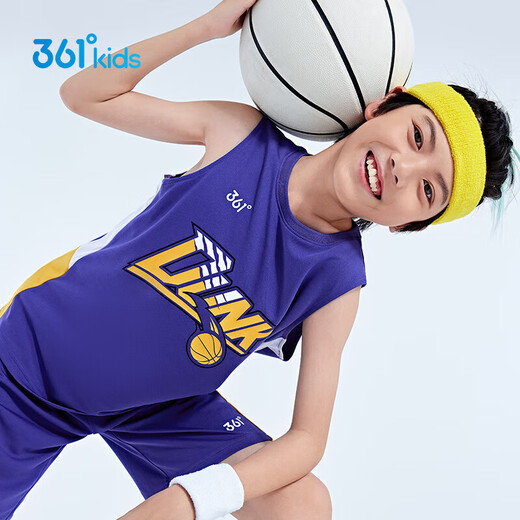361°儿童运动套装25夏季男童3-14岁速干透气篮球套装 紫160