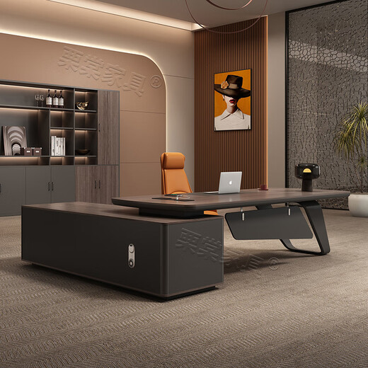 New boss table, light luxury and high-end paint executive table, high-end simple modern president table, office desk, manager table 3.0m boss table + side cabinet + chair + 3.2m bookcase