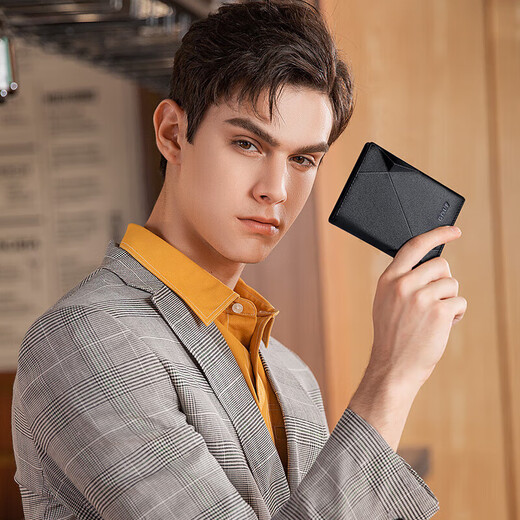 Golf (GOLF) card bag ID bag for men genuine leather thin bank card driver's license storage closure card holder business card holder large capacity black