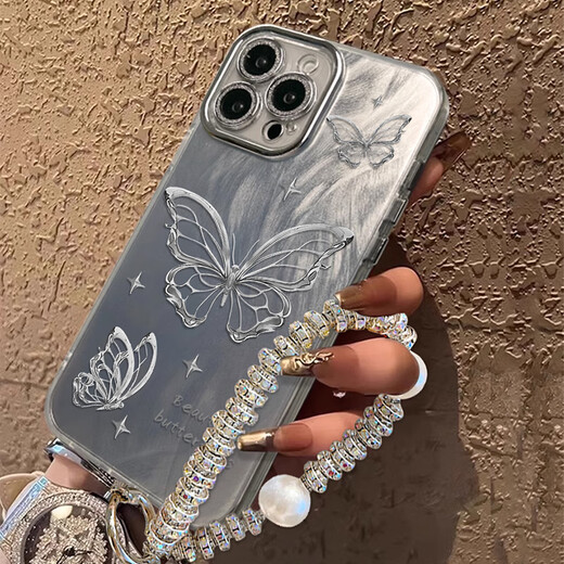 Jiang Ming is suitable for Apple 16 ProMax mobile phone case iPhone 16 ProMax protective case with bracelet with lens film full-cover anti-fall internet celebrity high-end men and women feather butterfly