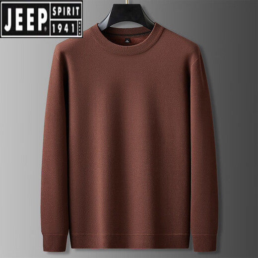 JEEP SPIRIT秋冬加厚加绒大码男士针织毛衣加肥加大圆领套头毛线衣保暖打底衫 黑色 L (建议130-150斤)