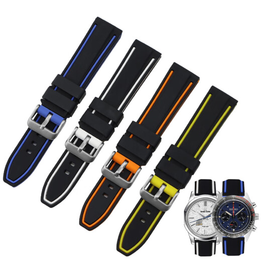 君禾雅适用于硅胶表带男马克华菲FW8228 FW6180 FW6210机械手表带20 22m 黑间白色 20mm