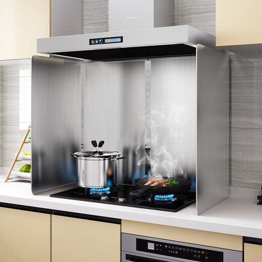 Franlandi kitchen stainless steel thickened oil baffle stove cooking oil smoke shielding plate range hood high temperature resistant heat insulating baffle Height 40 length 80 depth 40 three-piece folding rounded corners all steel edging