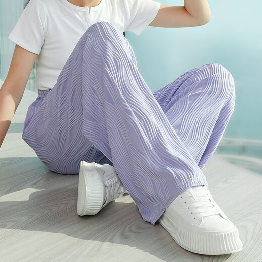 Pitt Pitt Summer Girls Mosquito Repellent Hosen Weitbein Hosen Kindereis-Seidenhosen Thin Girls Sommer große Kinderhosen Anzug 9922 Bär +15009 Lila [Set] 140 cm
