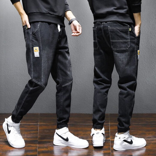 Cexi jeans men's autumn and winter plus velvet warm straight wide-leg casual sports wide-leg trousers cotton pants work pants for men gray + black XL - recommended 120-140 Jin Jin equals about 0.5 kg