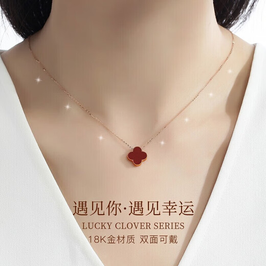 MOLADY pure silver four-leaf clover necklace for women light luxury rose gold pendant clavicle chain female birthday anniversary gift K color gold diamond red agate