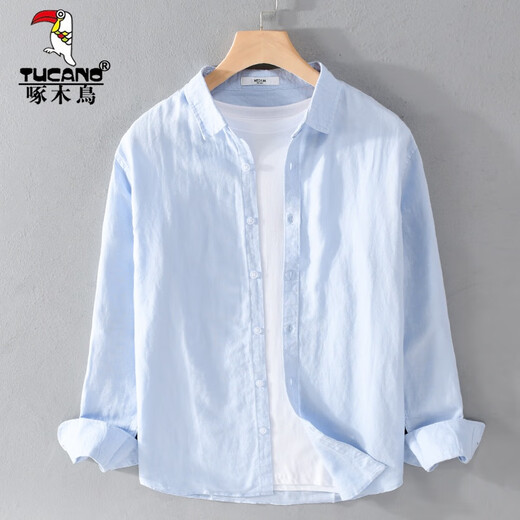 Holzspecker (Tucano) Baumwolle und Leinen lässige, einfarbige Farbe Großgröße Pendler Hemd Langarm Männer und Frauen gleiche Style Hemd Mode, vielseitige Kleidung Außen-Top Grey 9926 XL Gewicht 133-147