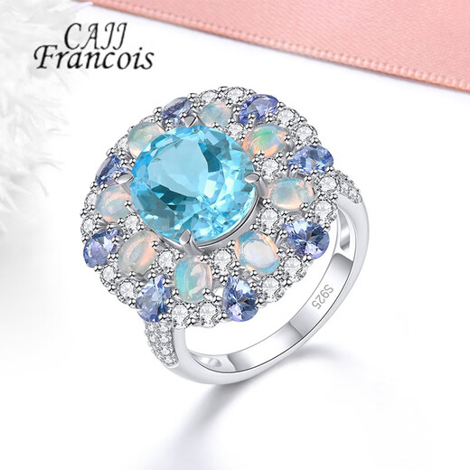 CAJJ Francois 4.60 carat topaz ring for women, natural colored gemstone, 925 silver inlaid jewelry, No. 13